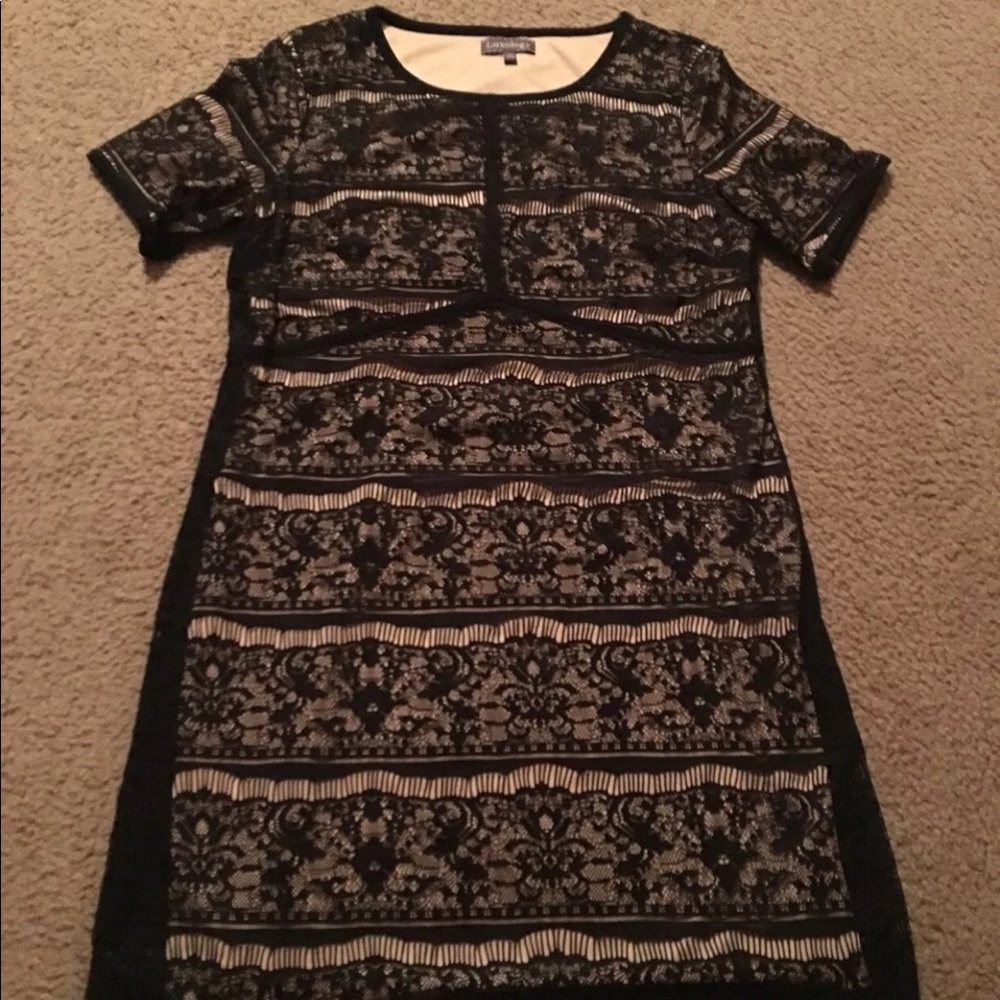 Nude lace black dress size 14